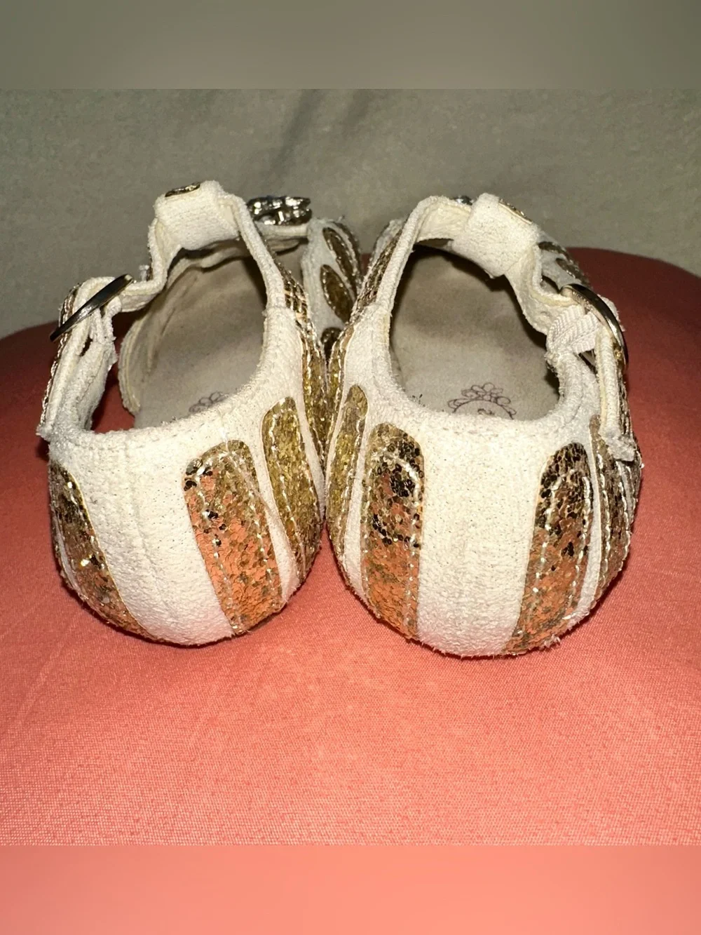 Joyfolie Gold Glitter Mari Flat Sandals Rhinestone Flower Girl Dress Shoe 9T